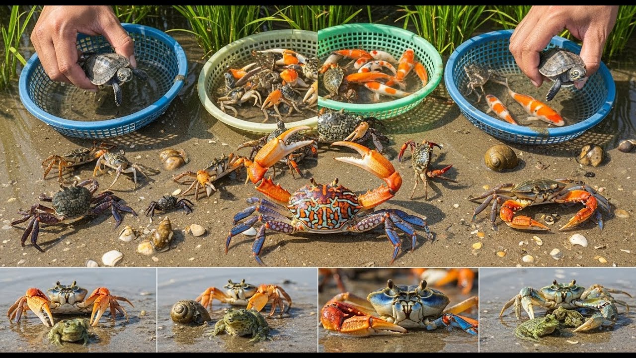 Unbelievable Colors! Catching Baby Turtles, Koi Fish & Frogs in Muddy Ponds