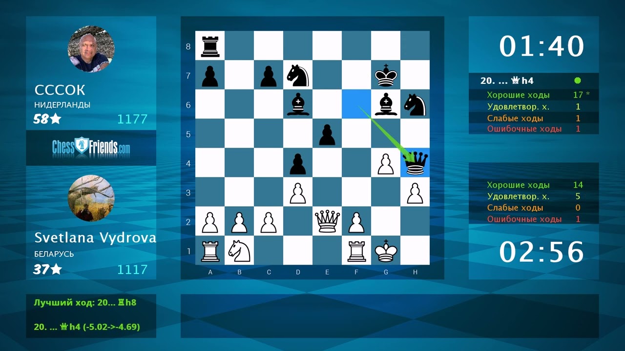 Анализ шахматной партии: Svetlana Vydrova - СССОК, 1-0 (по ChessFriends.com)