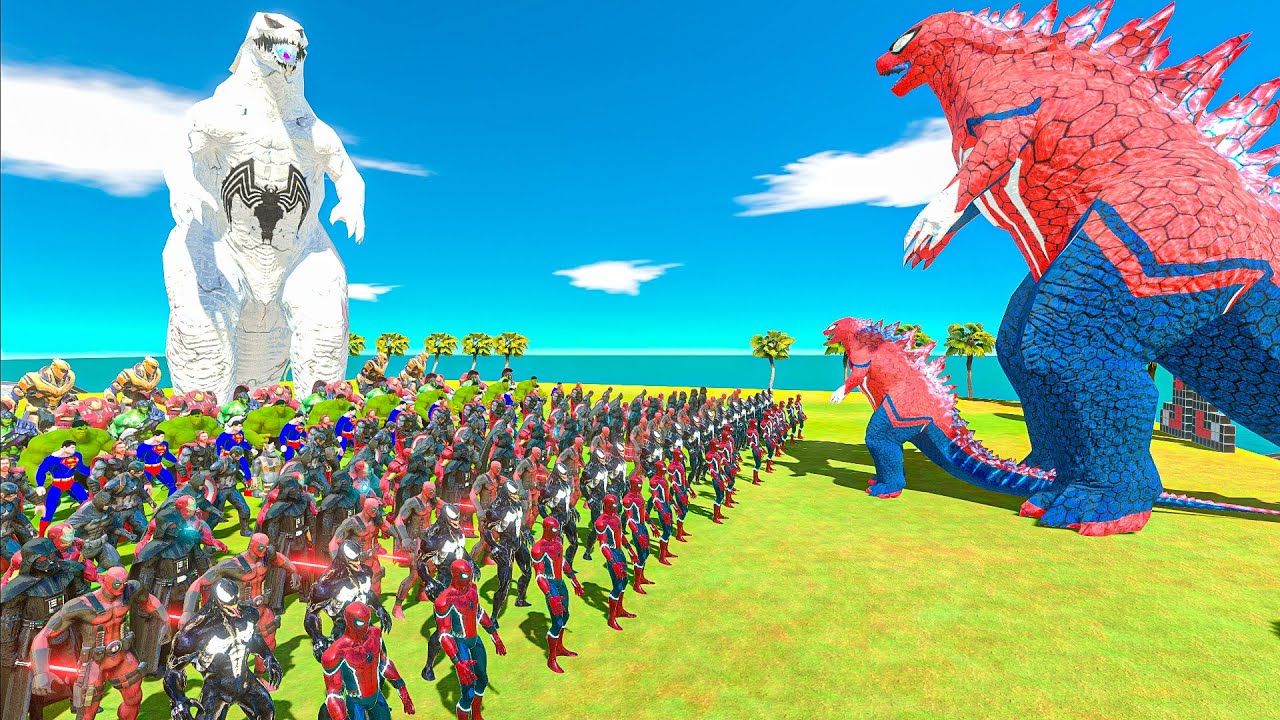 Anti Venom Godzilla revolt battle with Superheroes vs Spider Godzilla