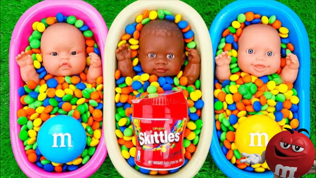 Full of 3 Rainbow BathTubs Candy with M&M's & Magic Slime Cutting Video