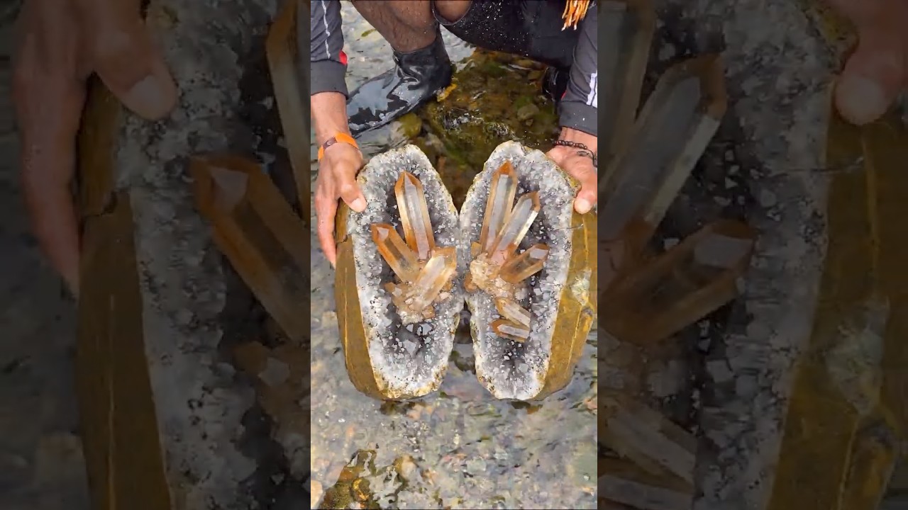 Incredible Discovery of Giant Golden Quartz Crystals Hidden Inside a Massive Geode