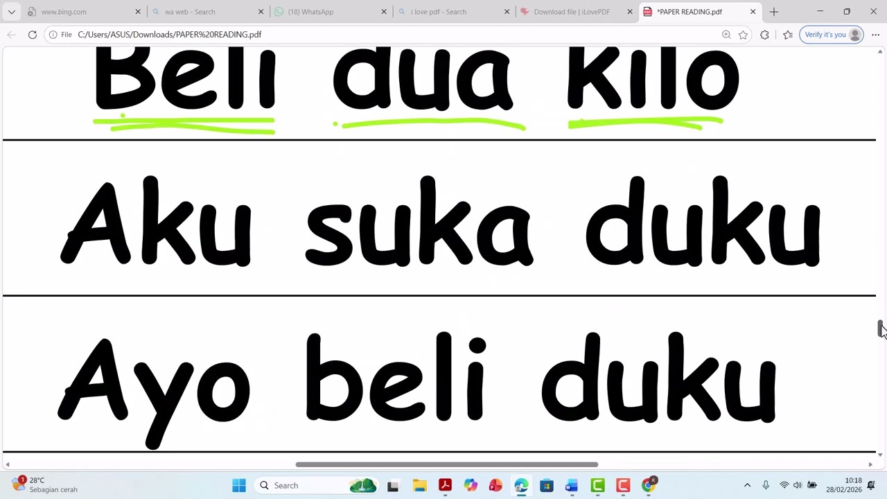 K1 Reading tutorial 2nd-6th March 2026