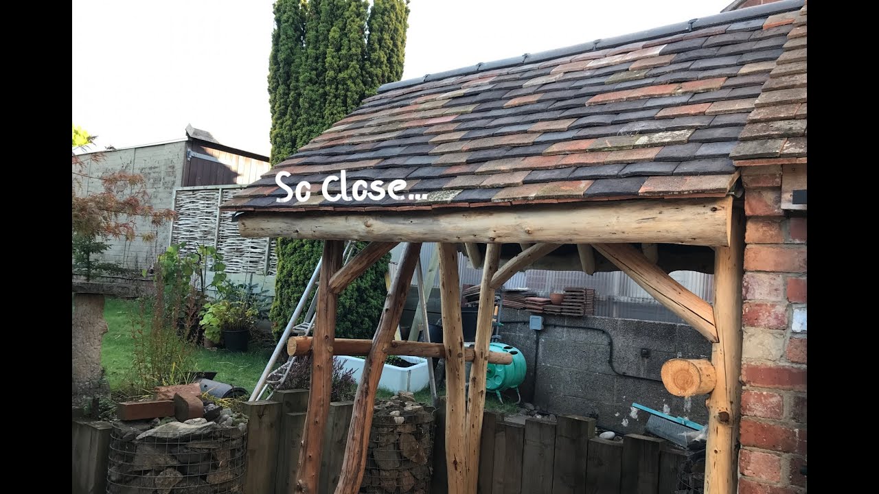 Outdoor Kitchen in Roundwood Timber Framing.  Part 4 Rafters and Roof Covering