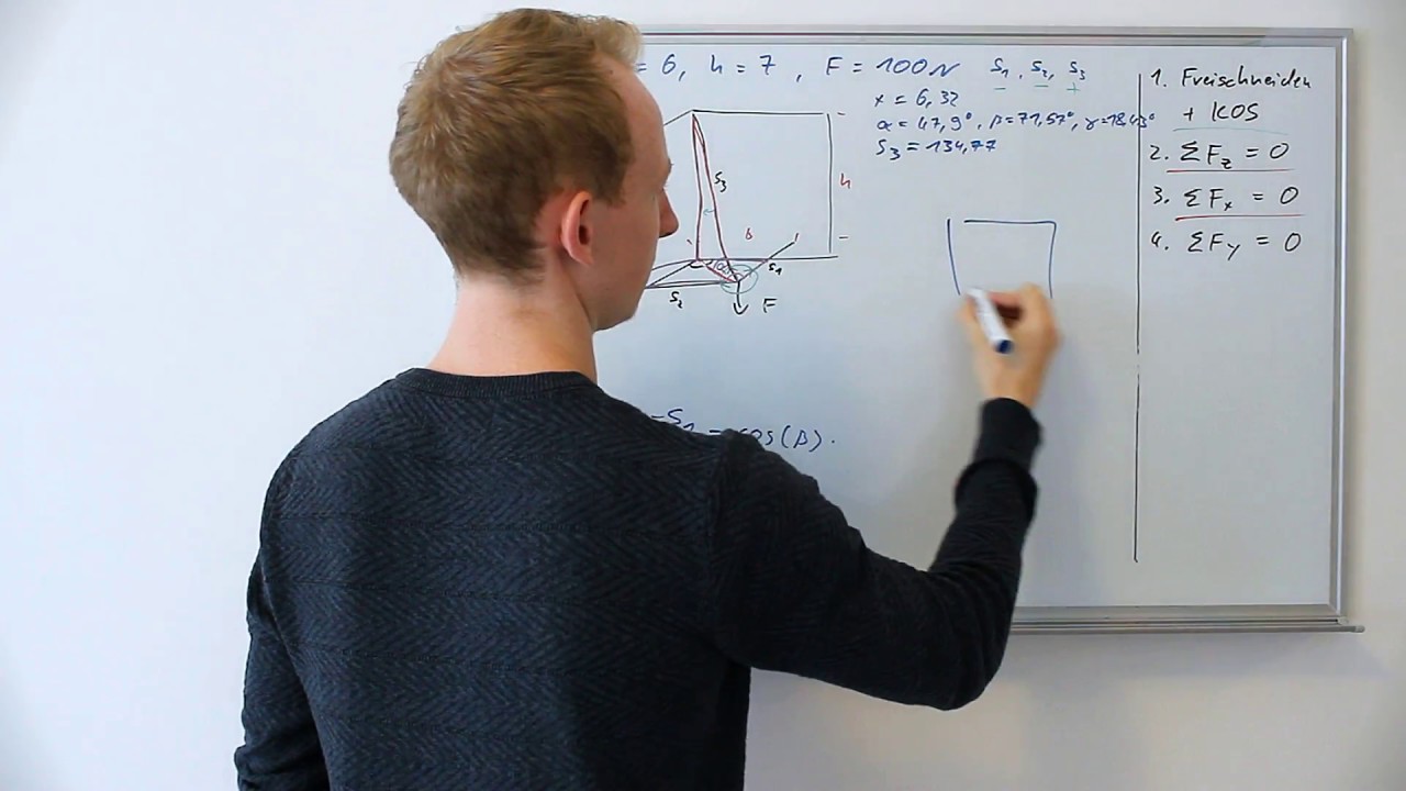 Stabkraft bestimmen (3D) | Bsp-Aufg. (mittelschwer) Alternative 2 Teil 2 [Aufg 9]