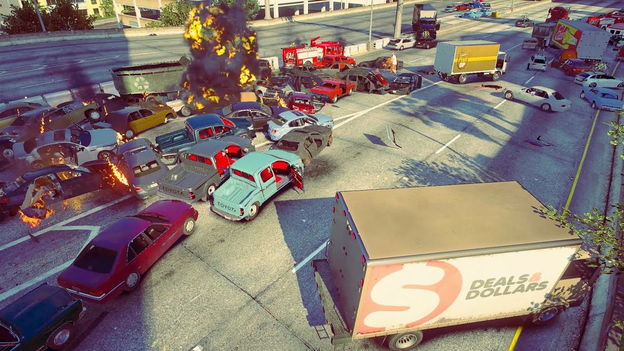 GTA 5 Car crash on Highway and Chain reaction.