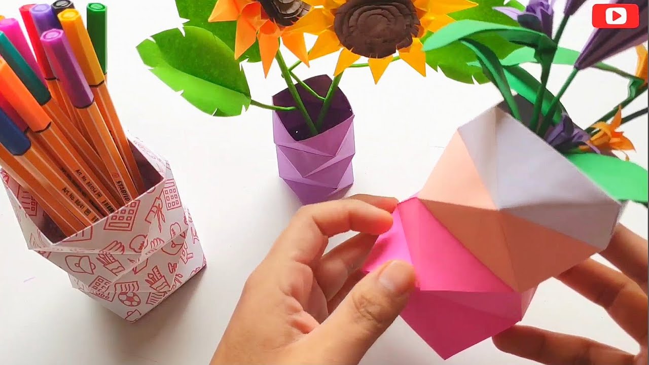 ORIGAMI florero o portalápices 👍 fácil y rápido papiroflexia (easy and fast)