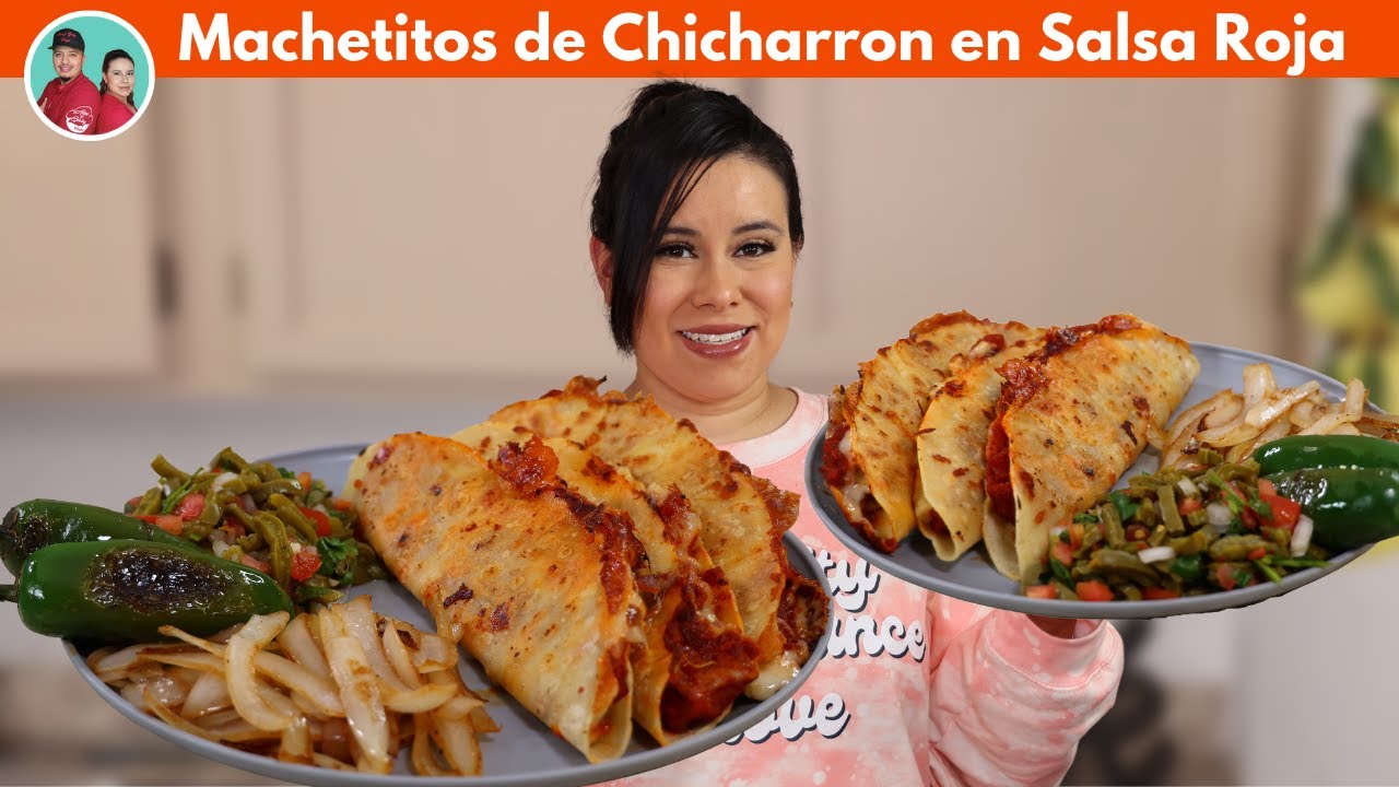 MACHETITOS  de Chicharron en Salsa Roja con Ensalada de Nopal ! 😮 alex y gaby vlogs