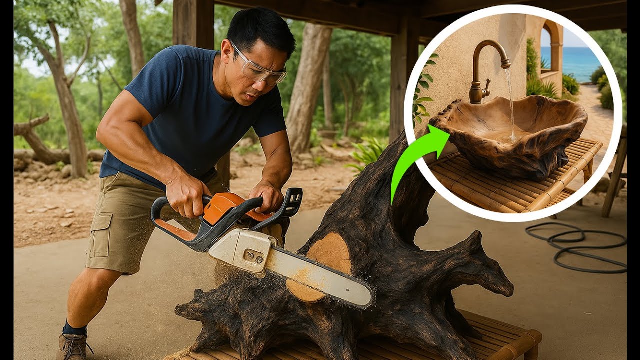 Crafting a Burnt Driftwood Outdoor Sink – Handmade for Resorts & Homestays