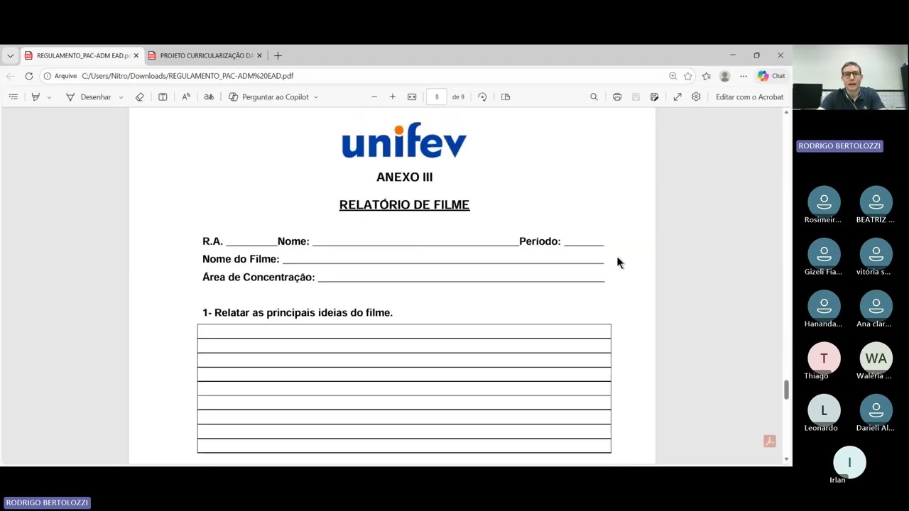 Reunião 5º Período   Administração e Ciências Contábeis   UNIFEV EAD 20260303 213312 Gravação de Reu