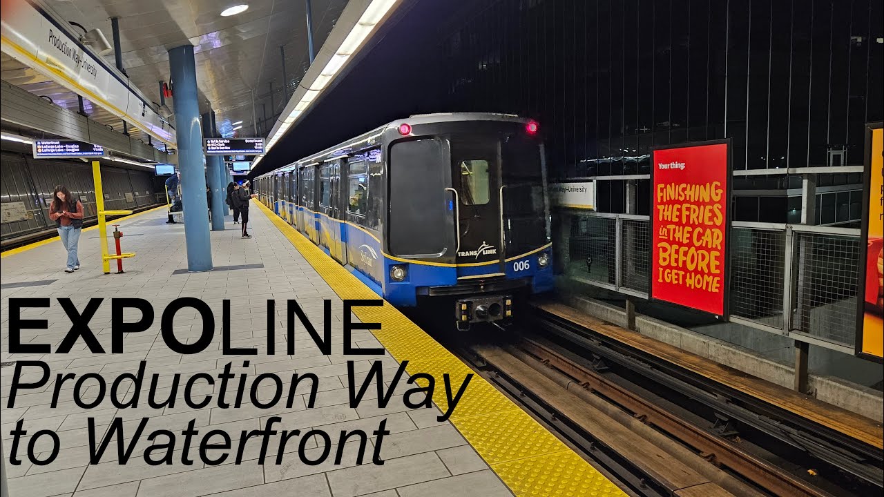 Night Time SkyTrain Ride - Expo Line - Production Way-University to Waterfront