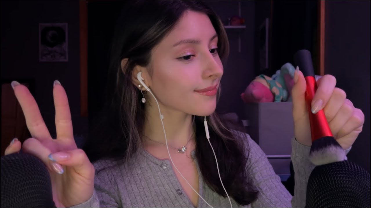 ASMR WITH TWO MICS 🩶hifi lofi microphone test, brushing & up close sounds :)