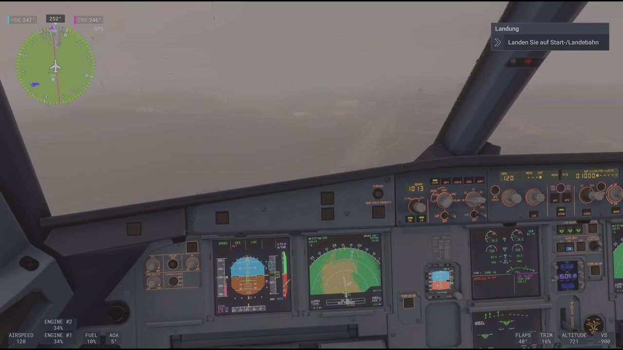 Microsoft Flight Landung in Frankfurt Flughafen aus dem Cockpit das A320