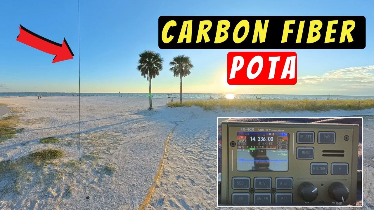 Углеродное волокно Beach POTA с катушкой Gabil Radio 7350 CF2200 и 20-метровой антенной из углеро...