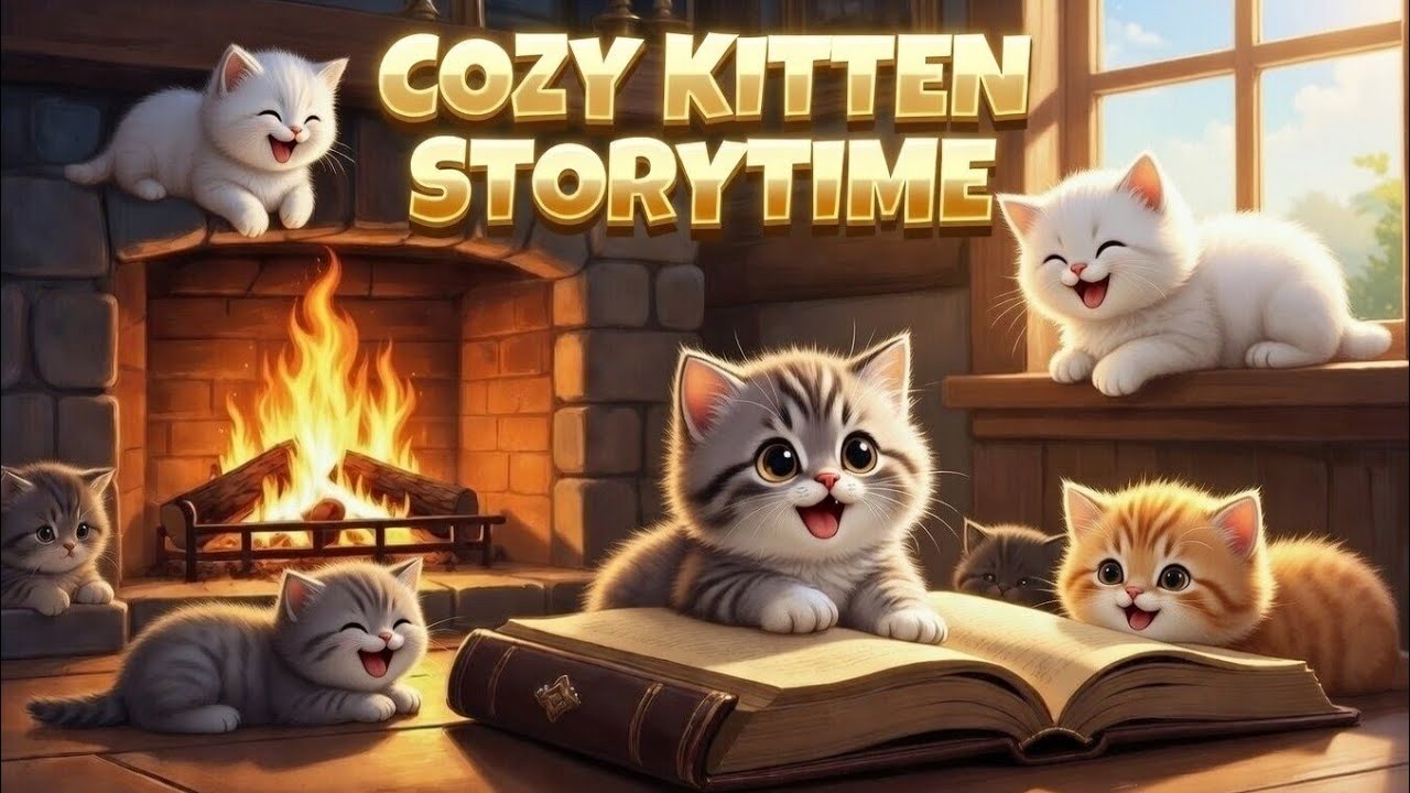 Cozy Fireplace Storytime with Adorable Kittens
