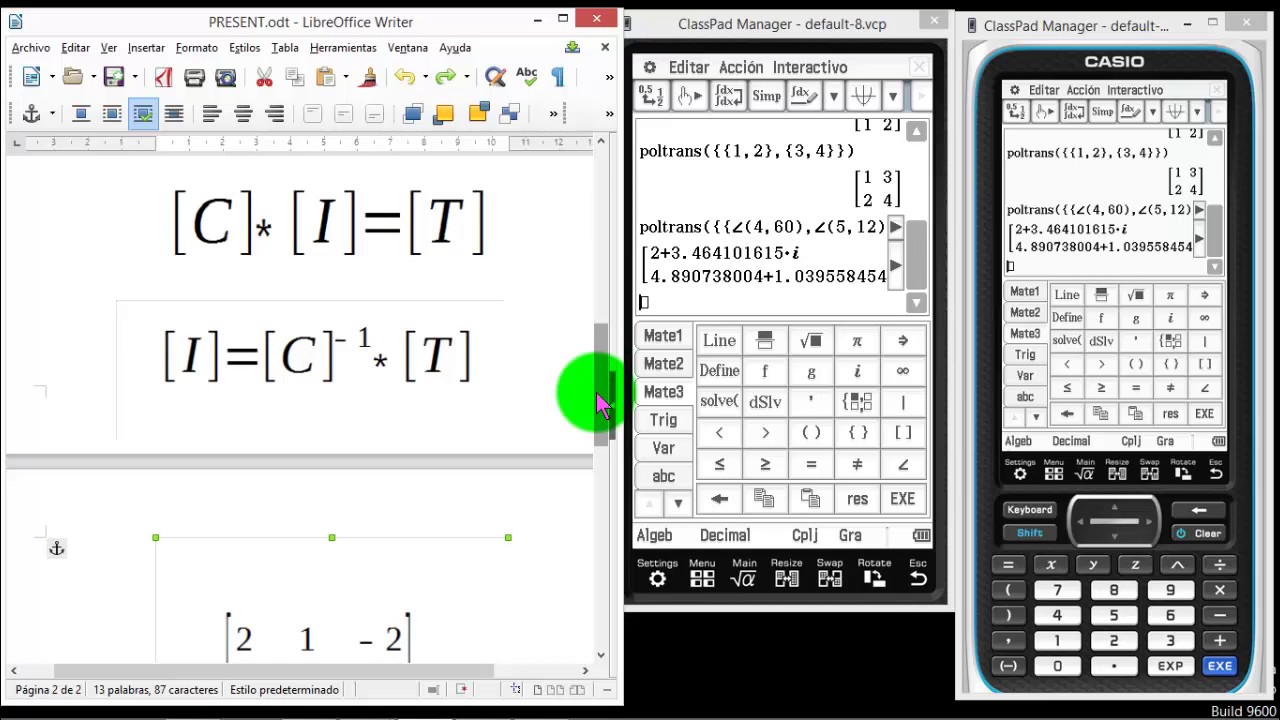 CLASSPAD II MATRICES CON NUMEROS COMPLEJOS EN FORMATO POLAR