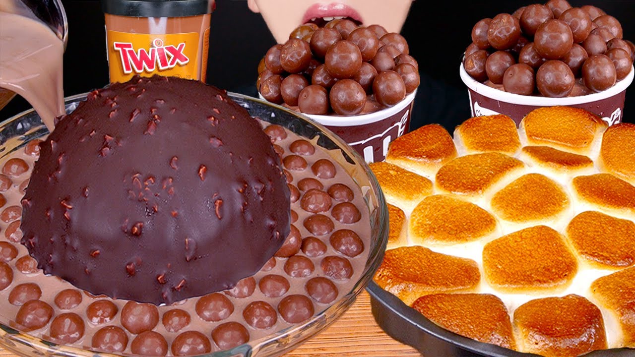 ASMR MALTESERS KITKAT MAGNUM CHOCOLATE ICE CREAM S'MORES DIP DESSERT NUTELLA MUKBANG 먹방EATING SOUNDS