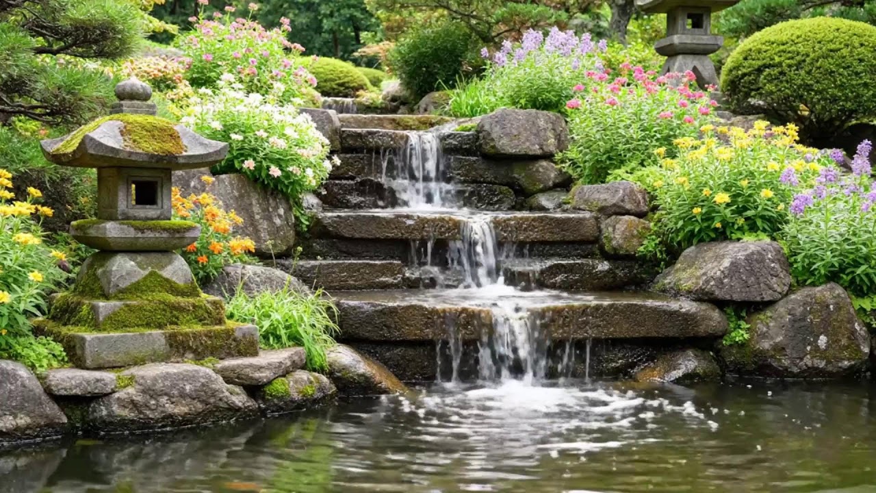 🌿💧🎹 Gentle Garden Waterfall Sounds with Soft Piano for Deep Relaxation 😌