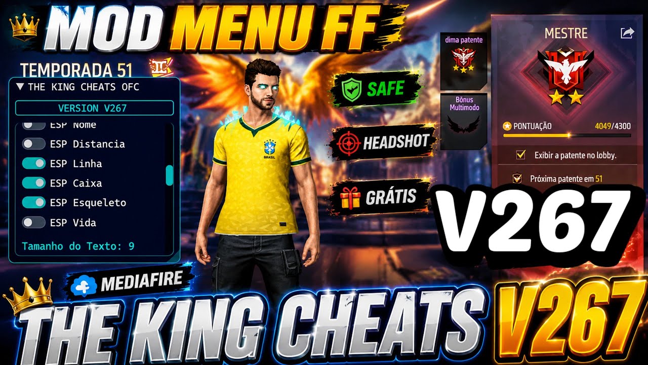 MOD MENU FF THE KING CHEATS v267 MEDIAFIRE ATUALIZADO 🔰 THE KING CHEATS MOD MENU HEADSHOT SAFE 2026