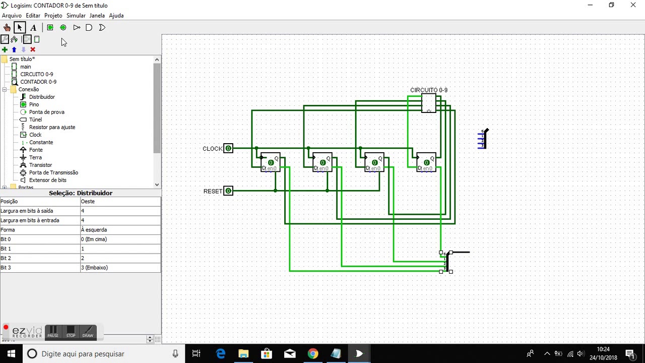LOGISIM - TUTORIAL Contador de  0 até 9 - Super fácil PROJETO RELÓGIO