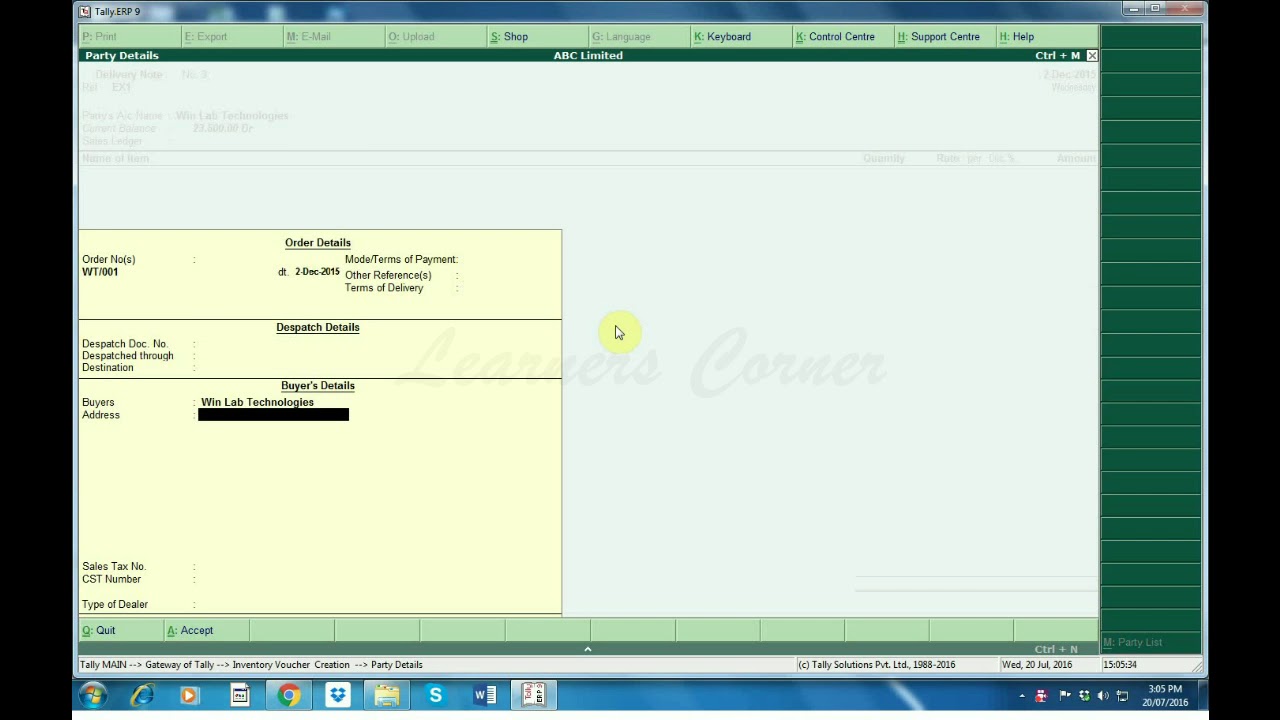 Create Delivery Note in Tally ERP 9