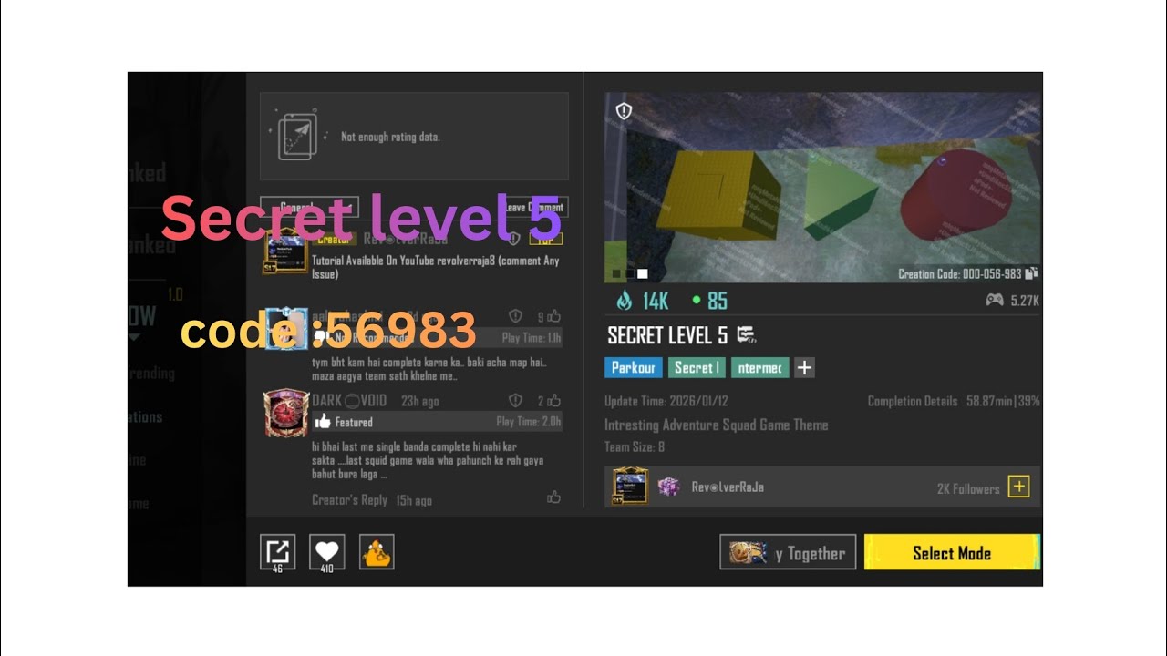 Bgmi wow Parkour map code 56983 // Secret level #bgmi #parkour 