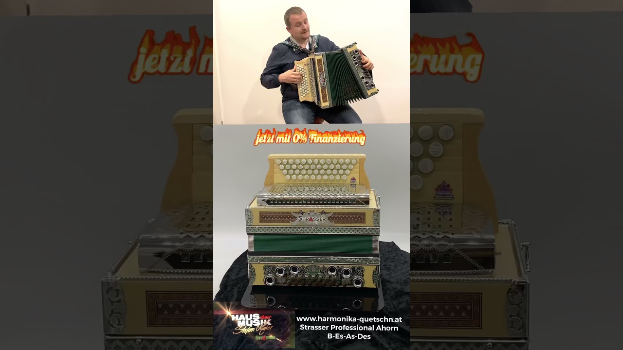 Strasser Harmonika Professional Ahorn X+H Bass entkoppelt B-Es-As-Des Haus der Musik Stefan Maier