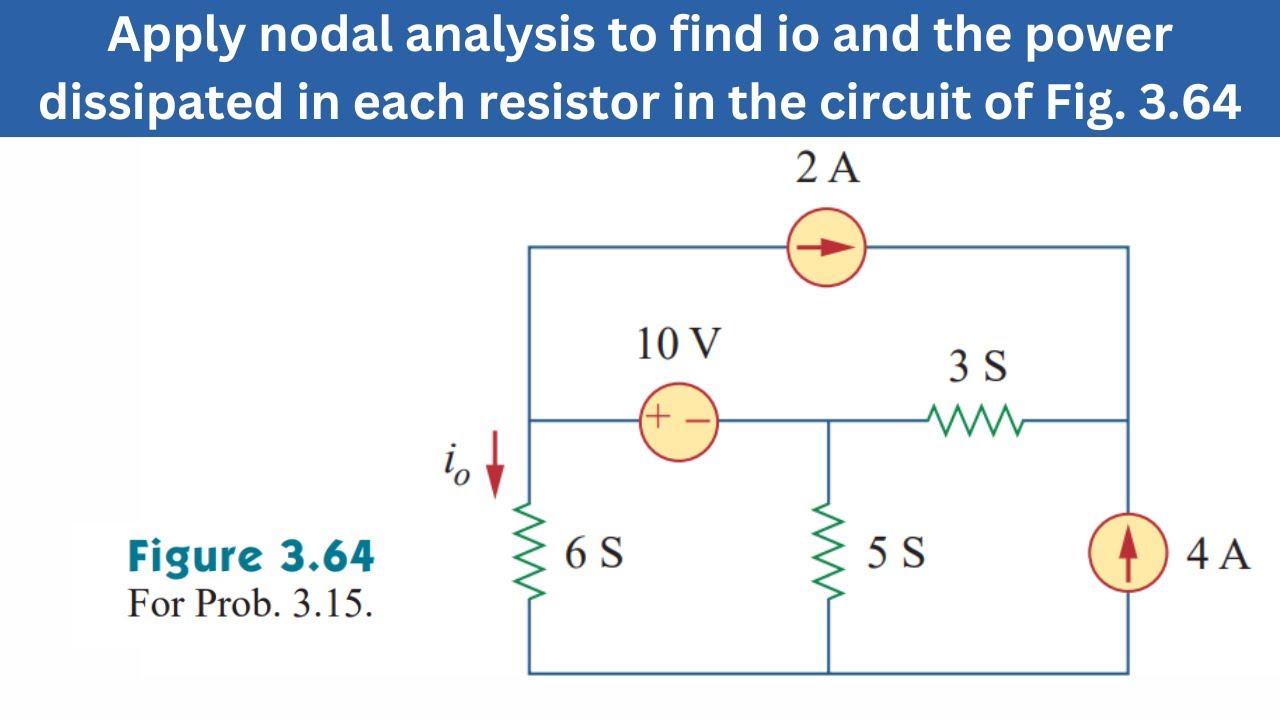 Prob 3.15 | Apply nodal analysis to find io & the power in each resistor Fig. 3.64 | FEC 4th Edition