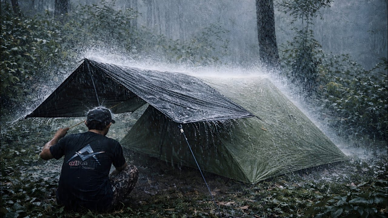 BAD WEATHER LIGHTNING STORMS AND VERY HEAVY RAIN ‼️ ⛈️ SOLO CAMPING IN HEAVY RAIN 