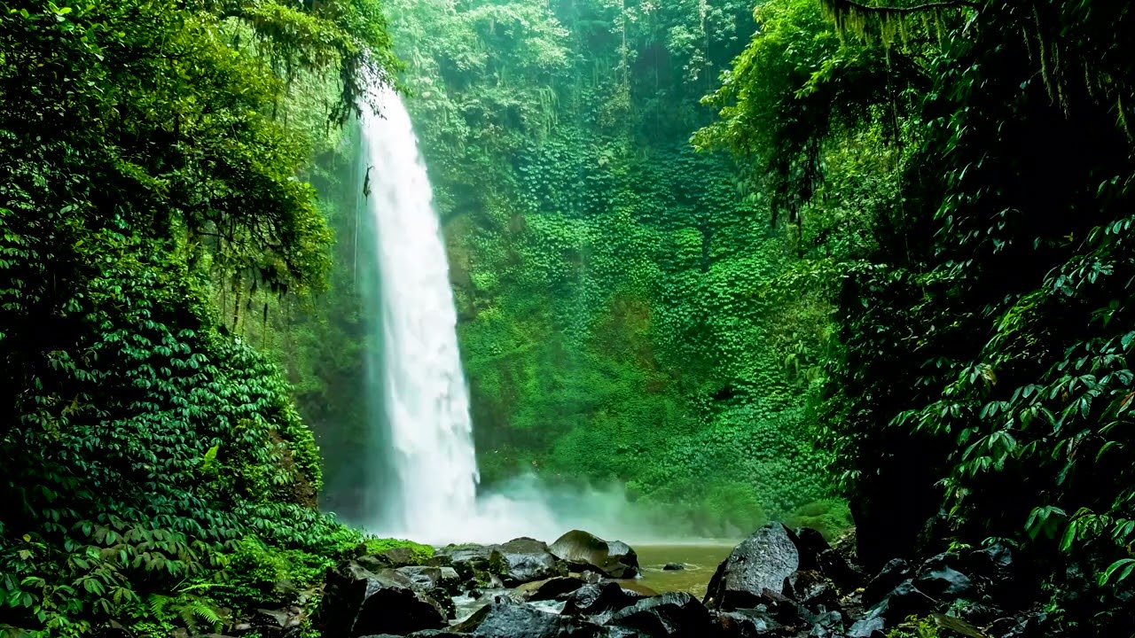 4K Tropical waterfall in the Jungle. Relaxing Nature Sounds. 4k UHD 10 Hours, White Noise for Sleep.