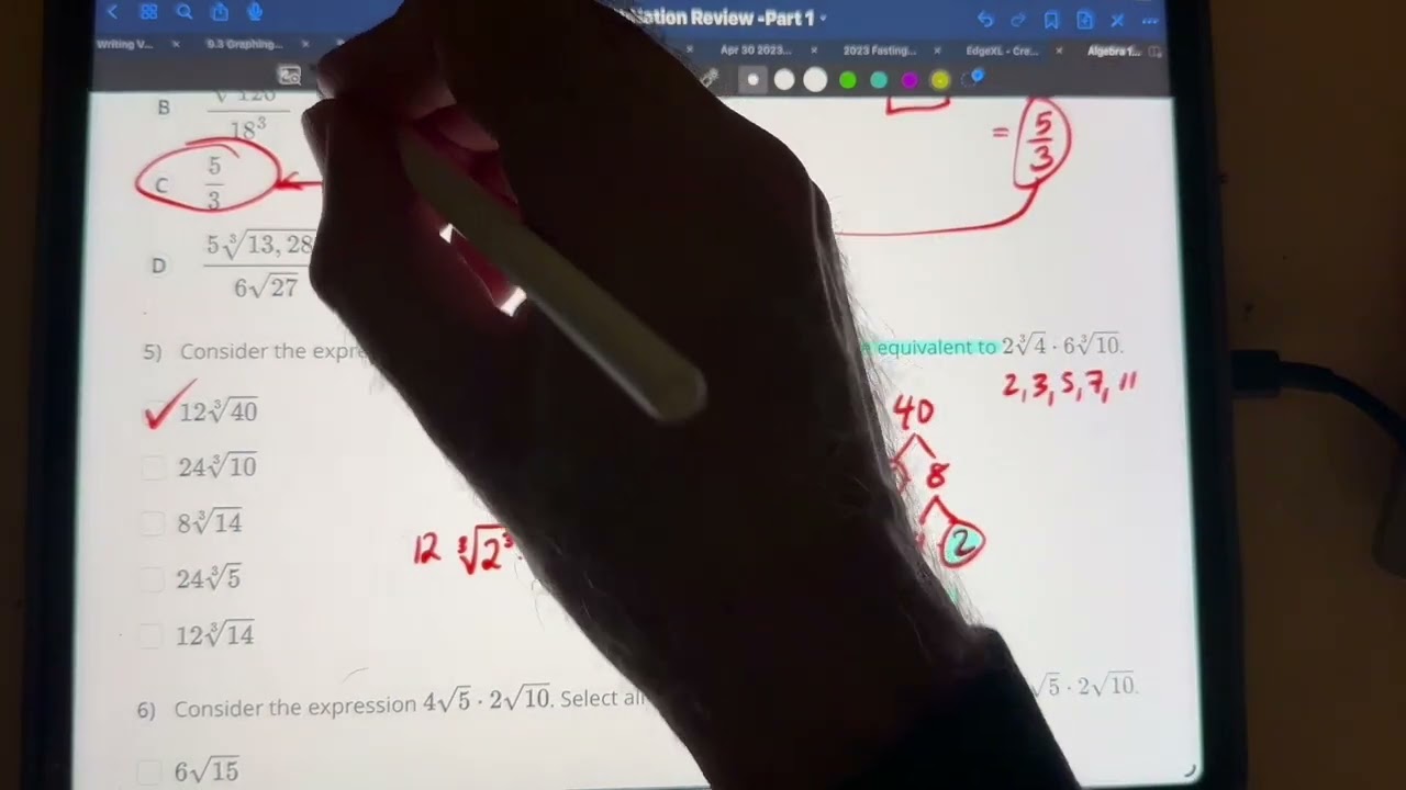 Algebra 1 EOC Review  - Part 1  (Questions #1 - 20)