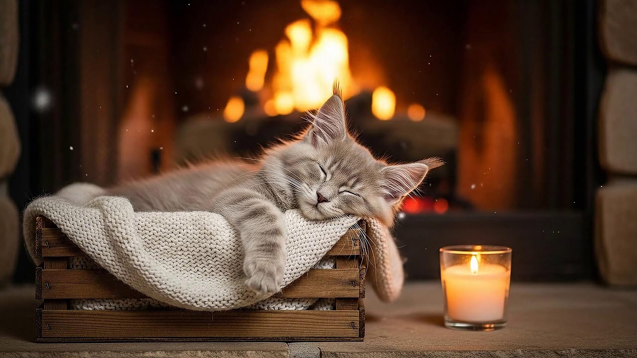 Warm Fireplace Cat Music 432Hz 🐈 Healing Ambience For Relaxation, Anxiety Relief, And Comfort