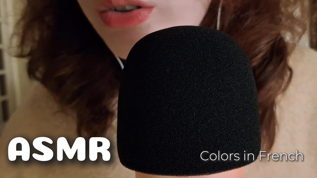 ASMR teaching colors in French (deep ear whispers and mic scratching)