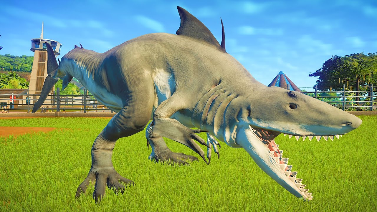 DINOSSAURO TUBARÃO vs DINOS dos SUPER HEROIS | Jurassic World Evolution 🌎 Jogo de Dinossauro