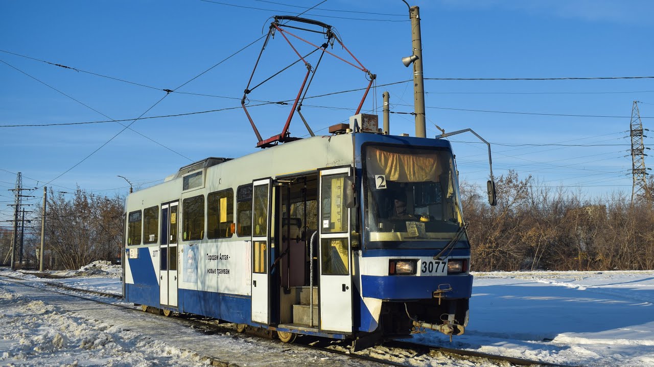 Трамвай Tatra B3DM КВР Барнаул-3077. Покатушки по Барнаулу.