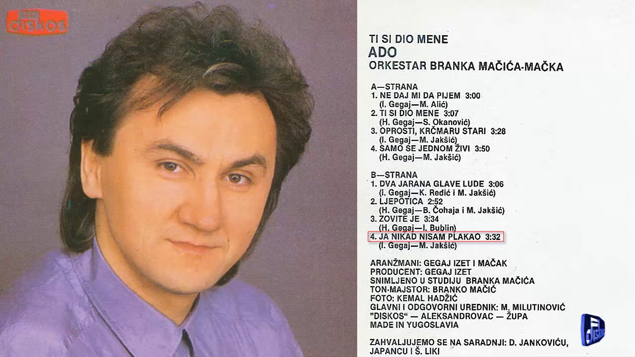 Ado Gegaj - Ja nikad nisam plakao - (Audio 1990)