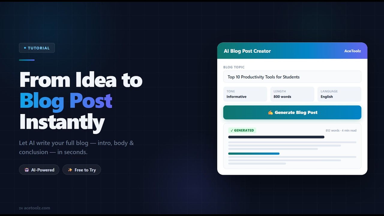 How to Create SEO Blog Posts with AI in 30 Seconds | AceToolz Blog Post Creator Tutorial