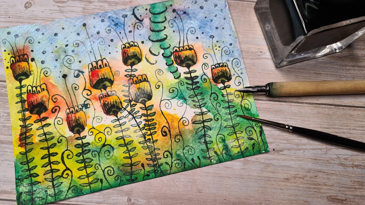 Frühlingsblumen | Watercolor | Zen Doodle | Step by Step- 008
