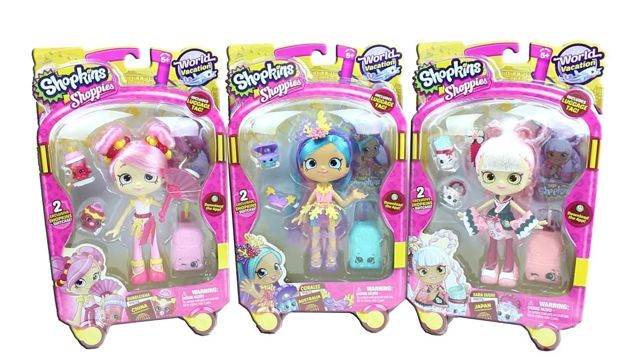Shopkins Shoppies Dolls Season 8 World Vacation Sara Sushi, Coralee, Bubbleisha Unboxing Toy Review