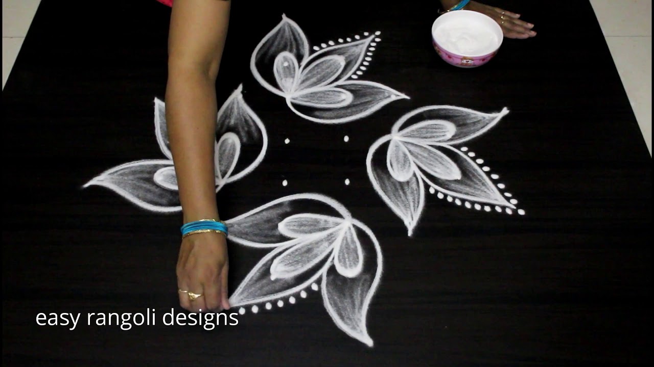 Beginners level Flower rangoli kolam with 6x6x2 dots - Small muggulu