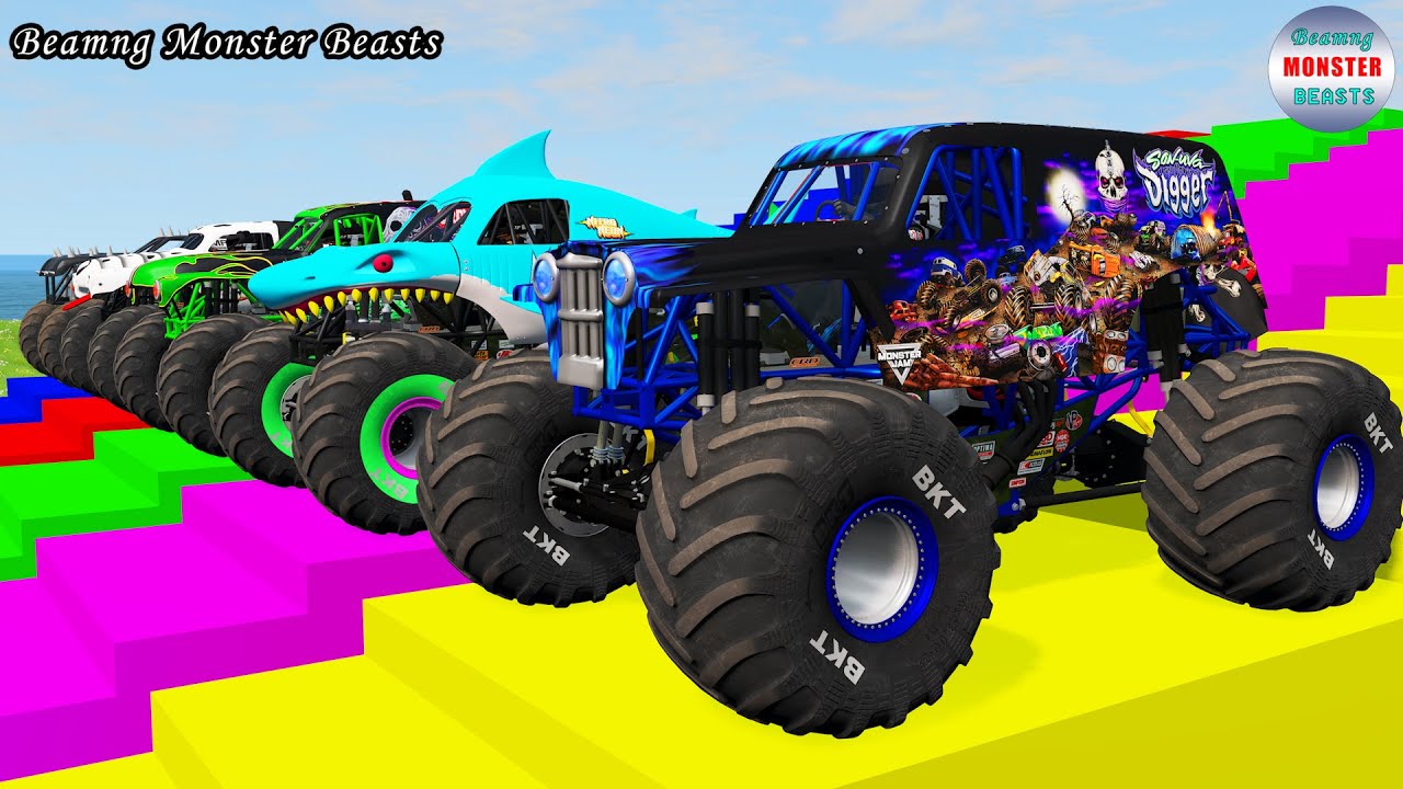 Monster Truck Transport on Triple Flatbed Trailer – BeamNG Monster Beasts #144