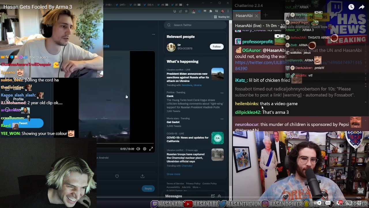 xQc умирает, смеясь над Хасаном, который считает Arma 3 реальными кадрами войны