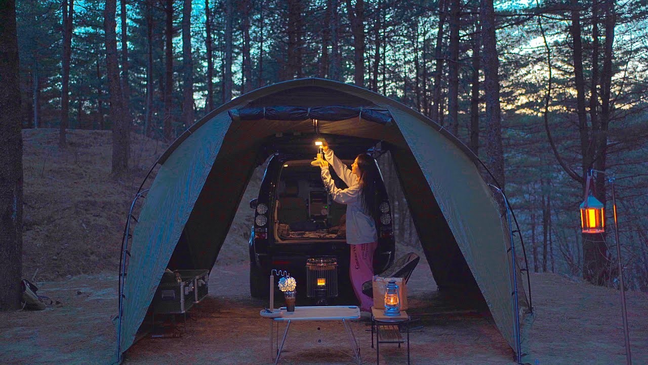❄️겨울의 끝자락, 깊은 숲 속 나홀로.. 마지막 동계캠핑? ｜전세캠핑｜동계캠핑｜솔캠｜브이타프｜차박 ｜4K｜