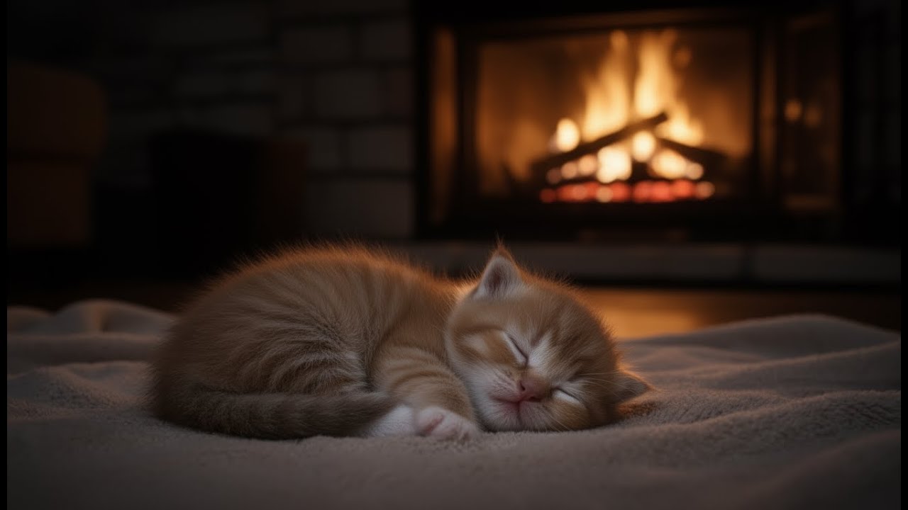 暖炉の灯りで眠る子猫 🔥🐱 | 癒やしの睡眠ASMR