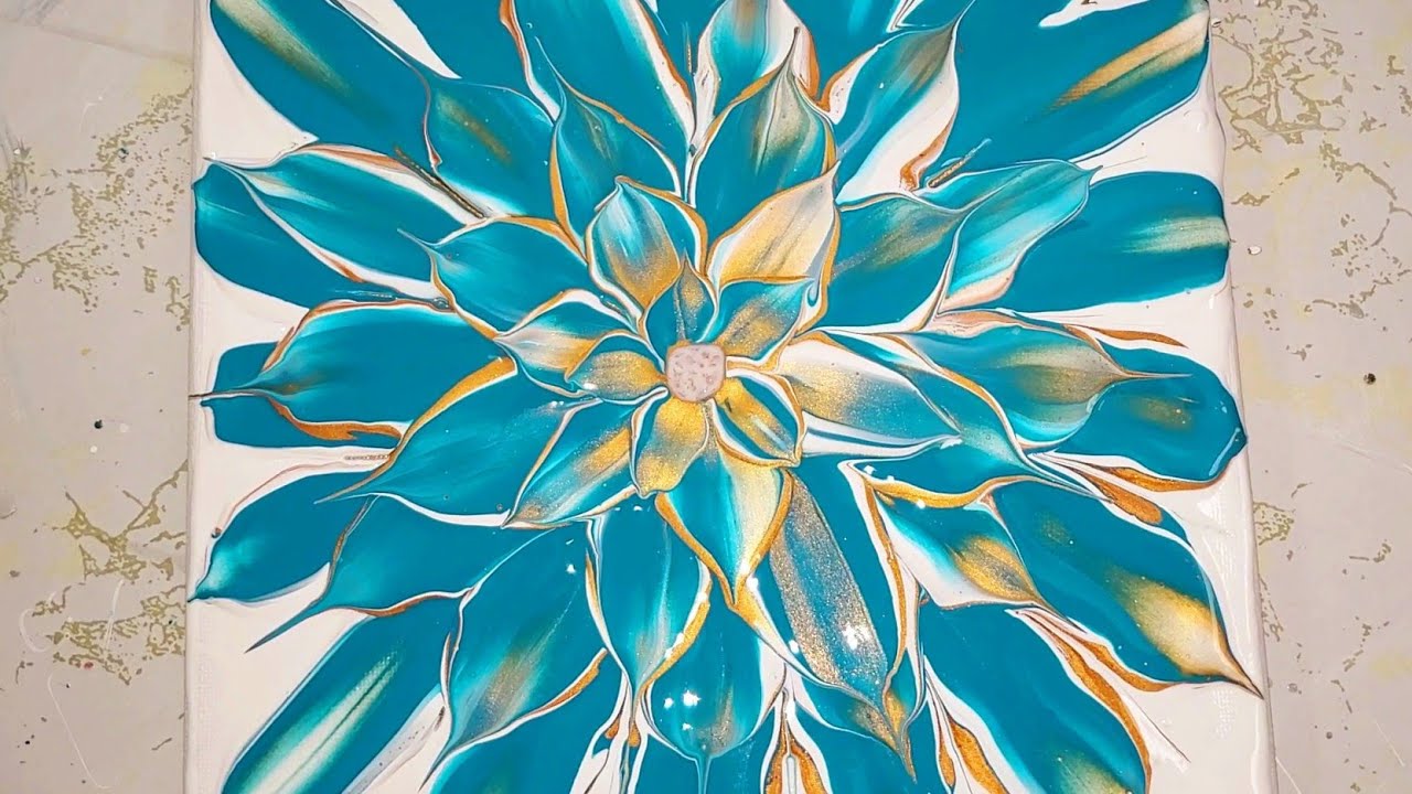 Mesmerizing Turquoise Gold - Simple Easy Acrylic Pour Painting #acrylicpainting #fluidart