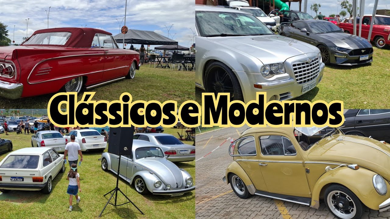 Muito carro clássico e moderno lotando a cena automotiva no OUTLET.
