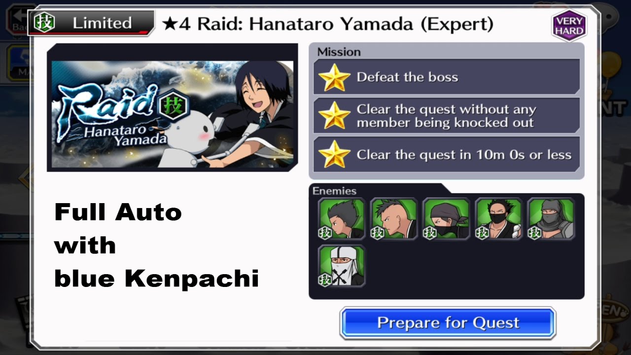 Bleach Brave Souls - 4* Hanataro Raid (Solo) - full auto with broKEN