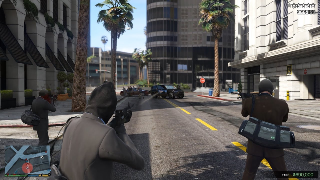 GTA V Michael, Franklin & Trevor The Vangelico Heist + 10 Star Police Chase Escape(RDE 4.0.1)