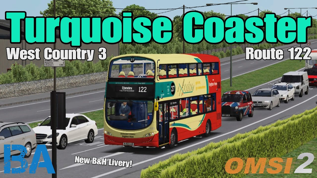 Turquoise Coaster (Brighton Livery Pack) - Route 122 - MS Gemini 3 - West Country 3 - OMSI 2
