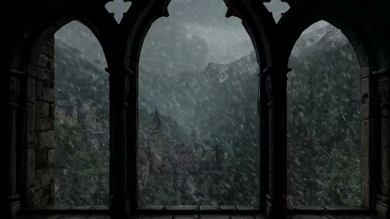 (No Ads) Medieval Winter Night Village Under Snow – Quiet Window Ambience