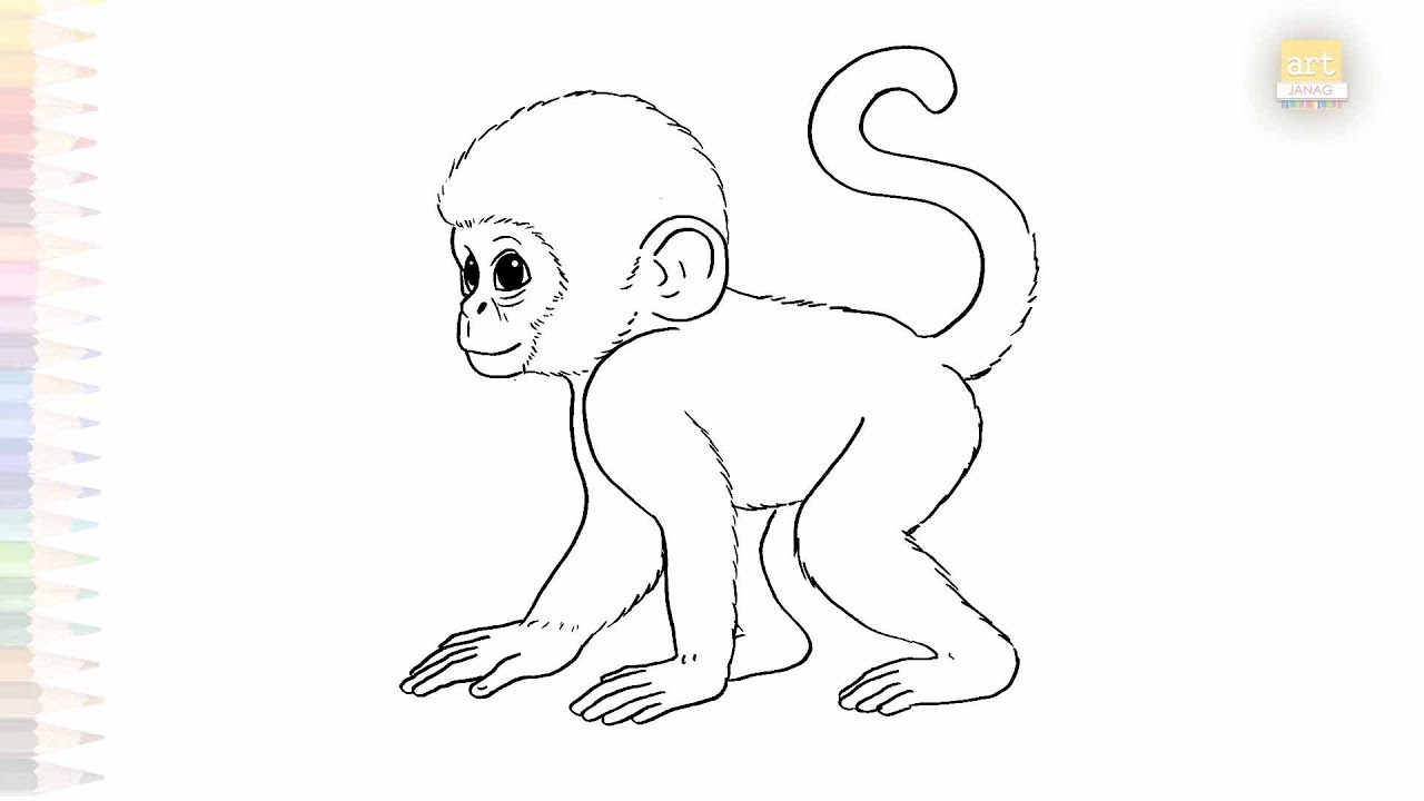 Baby Monkey drawing easy | Art tutorial | How to draw A monkey step by step | #artjanag